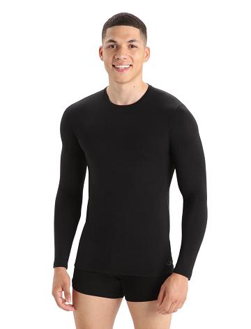 Icebreaker Merino Anatomica Long Sleeve Crewe T-Shirt Miesten Alusvaatteet Mustat | FI 1292BEXC